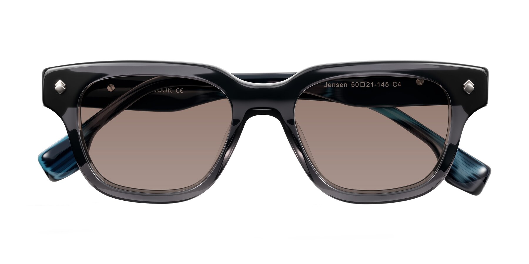 Folded Front of Jensen in Gray/Blue Striped with Medium Brown Tinted Lenses