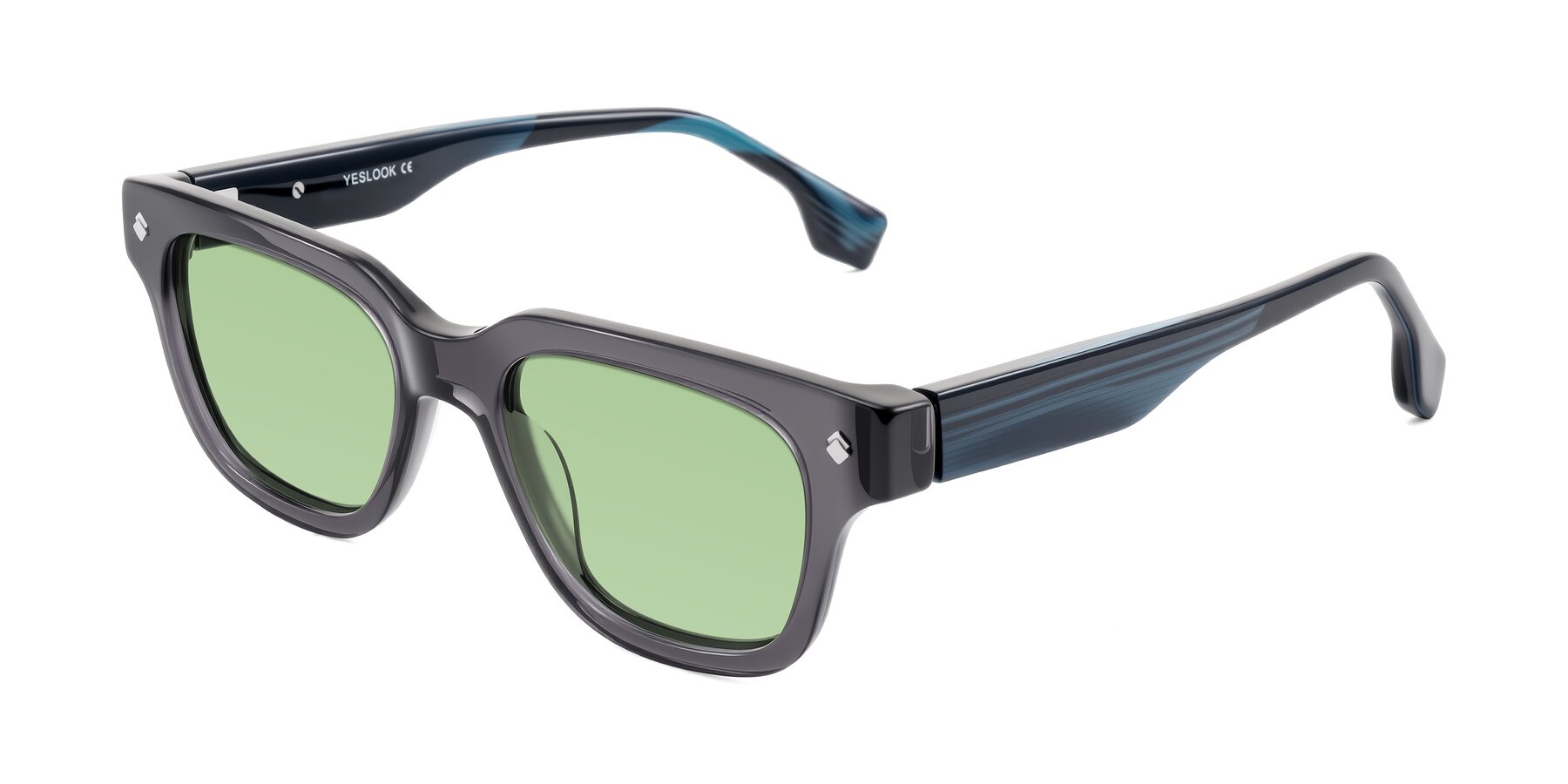 Angle of Jensen in Gray/Blue Striped with Medium Green Tinted Lenses