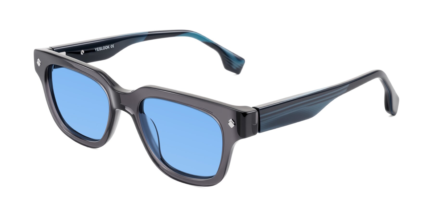 Angle of Jensen in Gray/Blue Striped with Medium Blue Tinted Lenses