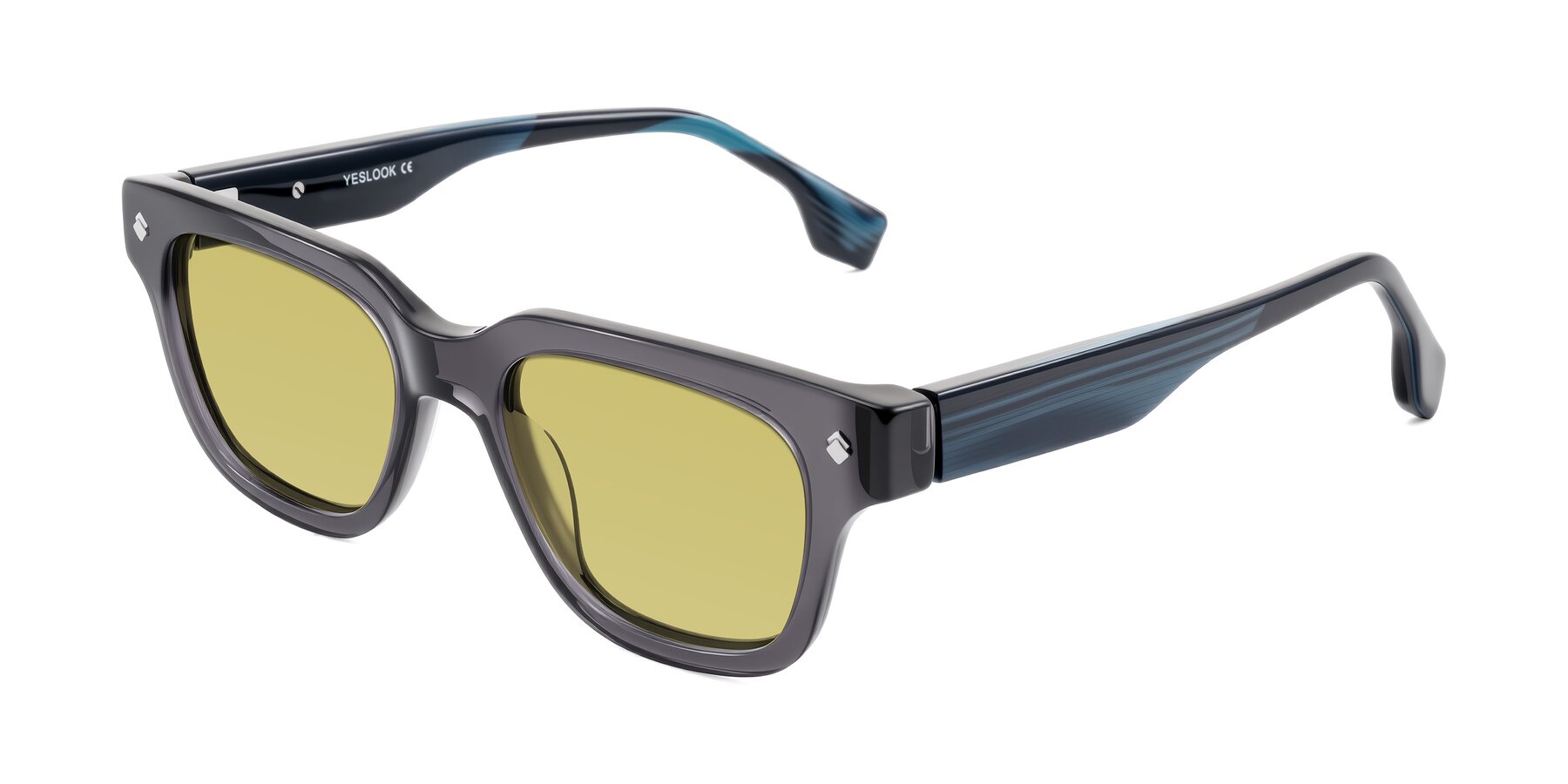 Angle of Jensen in Gray/Blue Striped with Medium Champagne Tinted Lenses