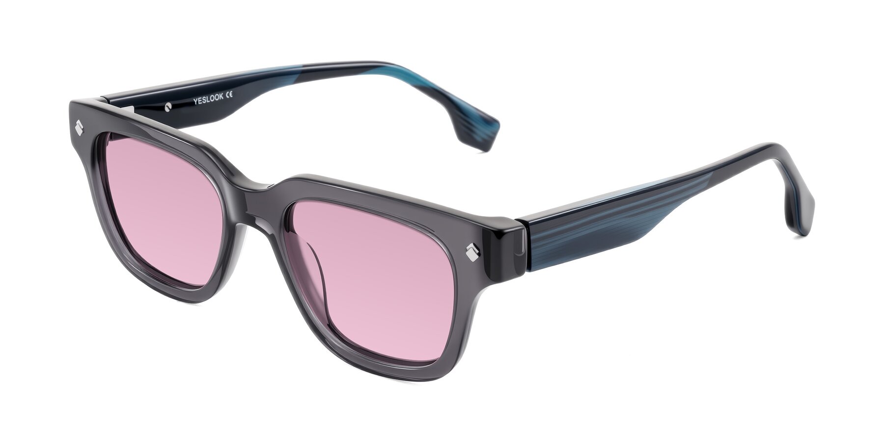 Angle of Jensen in Gray/Blue Striped with Light Wine Tinted Lenses