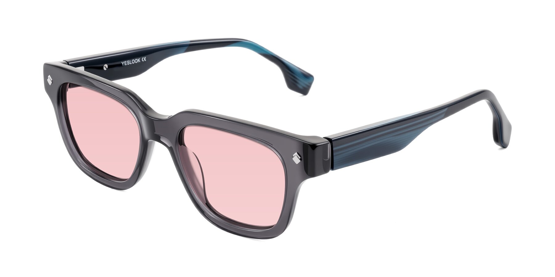 Angle of Jensen in Gray/Blue Striped with Light Garnet Tinted Lenses