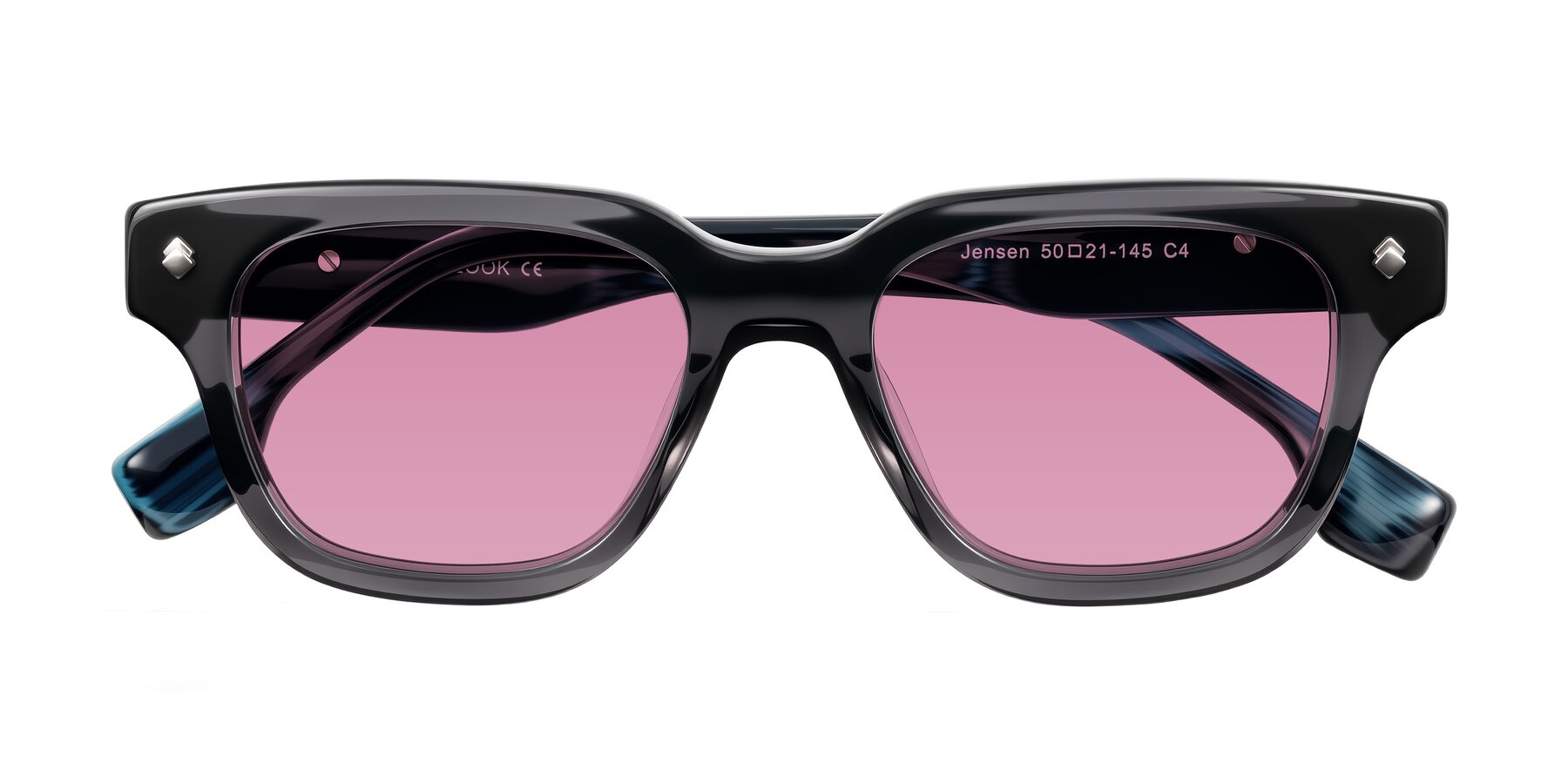 Folded Front of Jensen in Gray/Blue Striped with Medium Wine Tinted Lenses