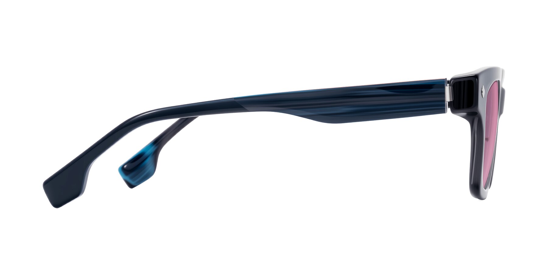 Side of Jensen in Gray/Blue Striped with Medium Wine Tinted Lenses