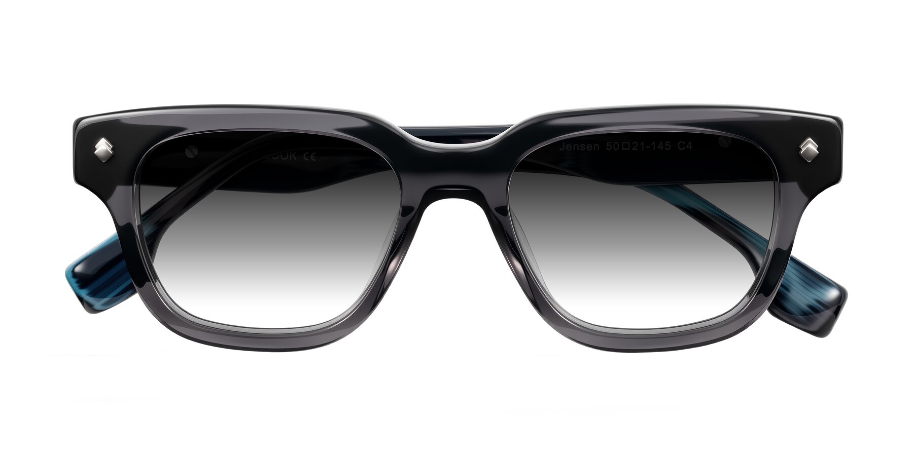 Folded Front of Jensen in Gray/Blue Striped with Gray Gradient Lenses