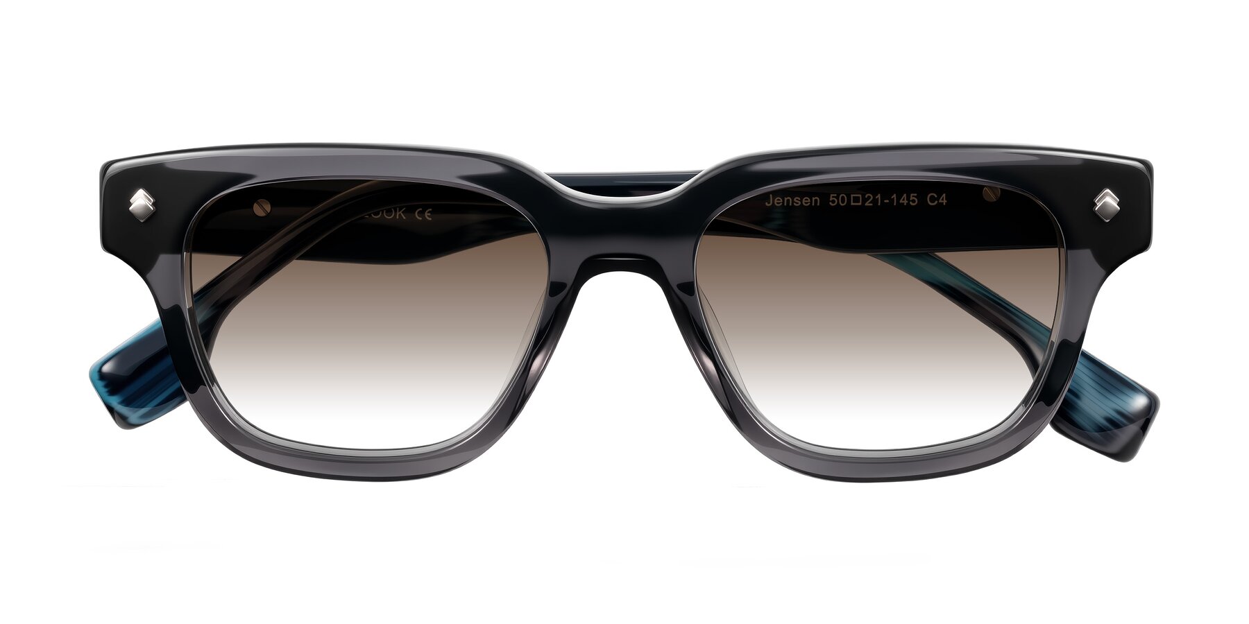 Folded Front of Jensen in Gray/Blue Striped with Brown Gradient Lenses