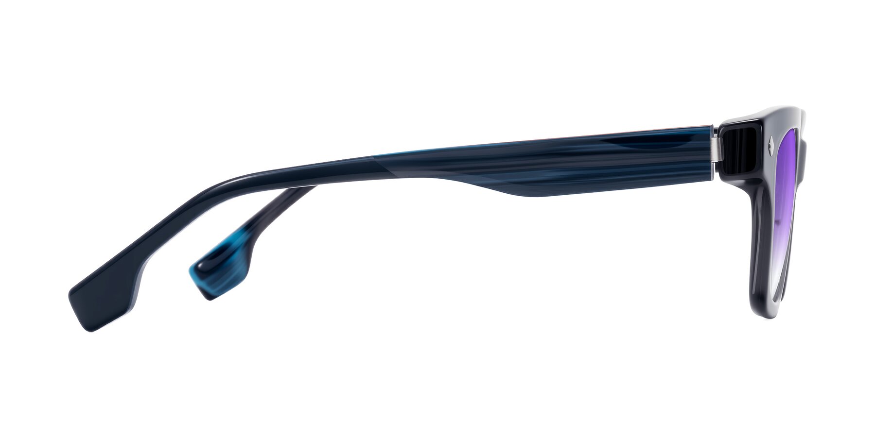 Side of Jensen in Gray/Blue Striped with Purple Gradient Lenses