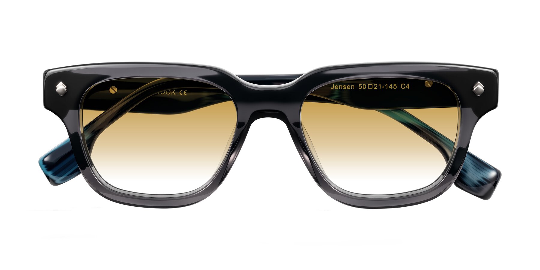 Folded Front of Jensen in Gray/Blue Striped with Champagne Gradient Lenses