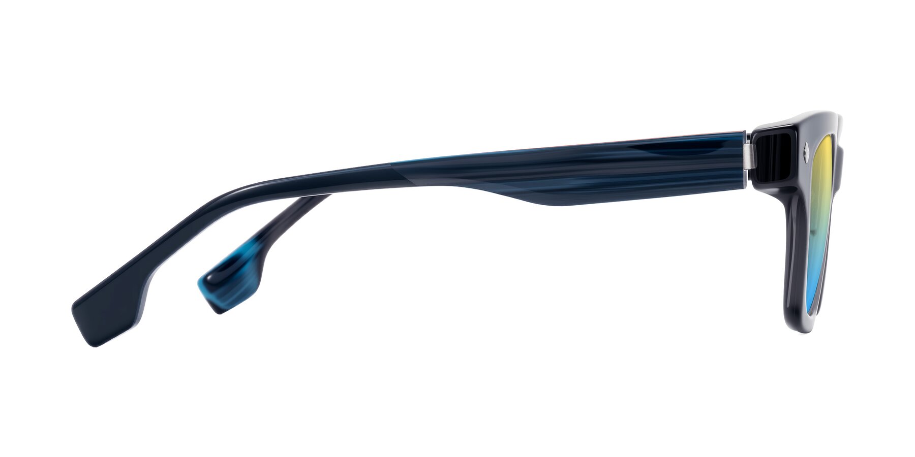 Side of Jensen in Gray/Blue Striped with Yellow / Blue Gradient Lenses