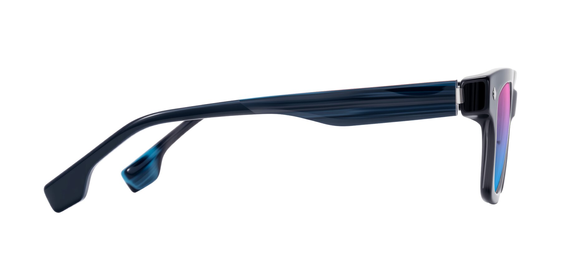 Side of Jensen in Gray/Blue Striped with Pink / Blue Gradient Lenses