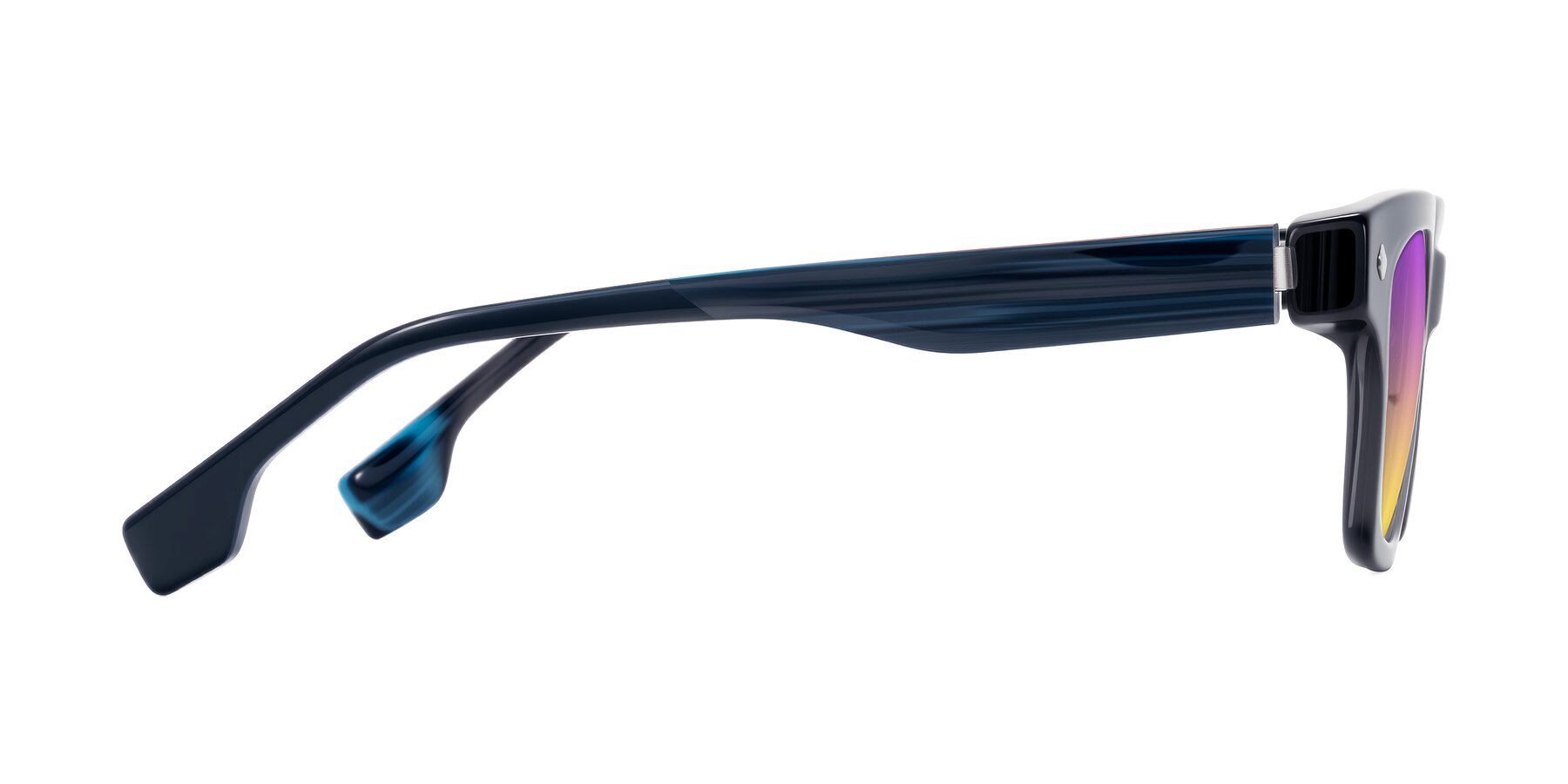 Side of Jensen in Gray/Blue Striped with Purple / Yellow Gradient Lenses