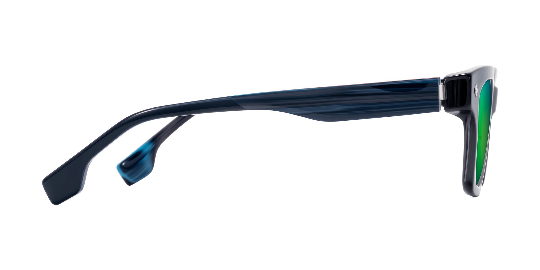 Side of Jensen in Gray/Blue Striped with Green Mirrored Lenses