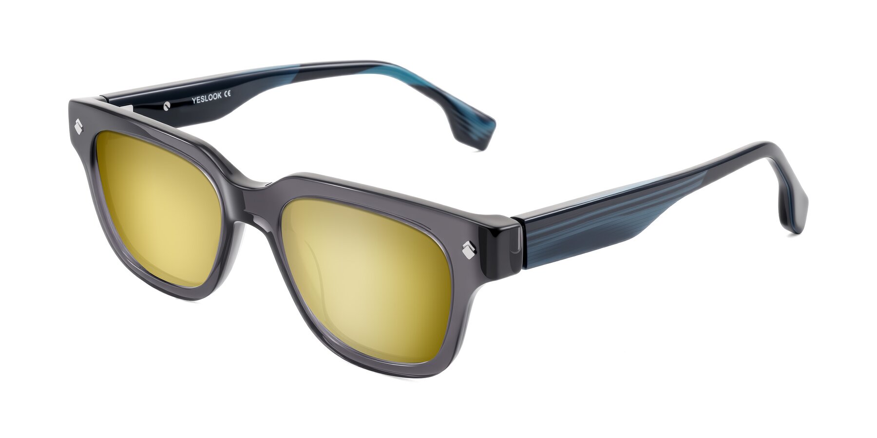 Angle of Jensen in Gray/Blue Striped with Gold Mirrored Lenses