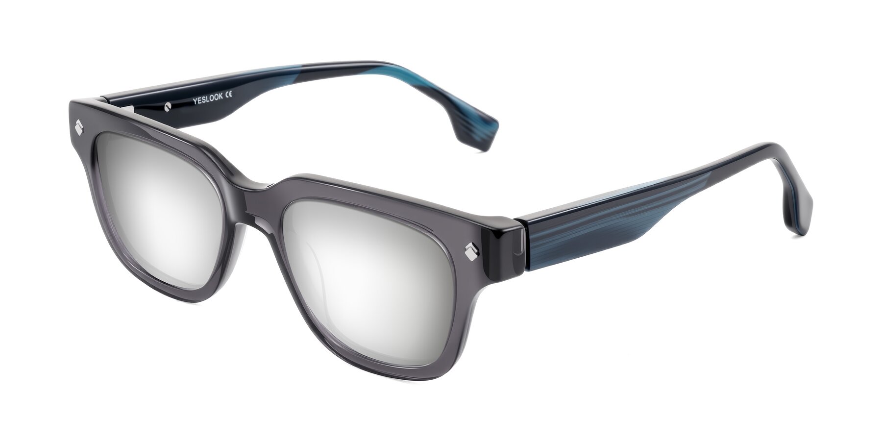 Angle of Jensen in Gray/Blue Striped with Silver Mirrored Lenses