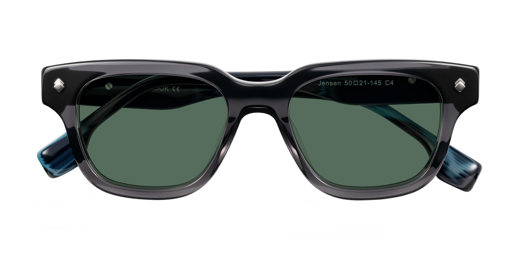 Folded Front of Jensen in Gray/Blue Striped with Green Polarized Lenses