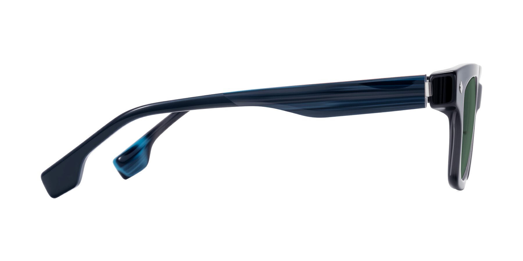 Side of Jensen in Gray/Blue Striped with Green Polarized Lenses