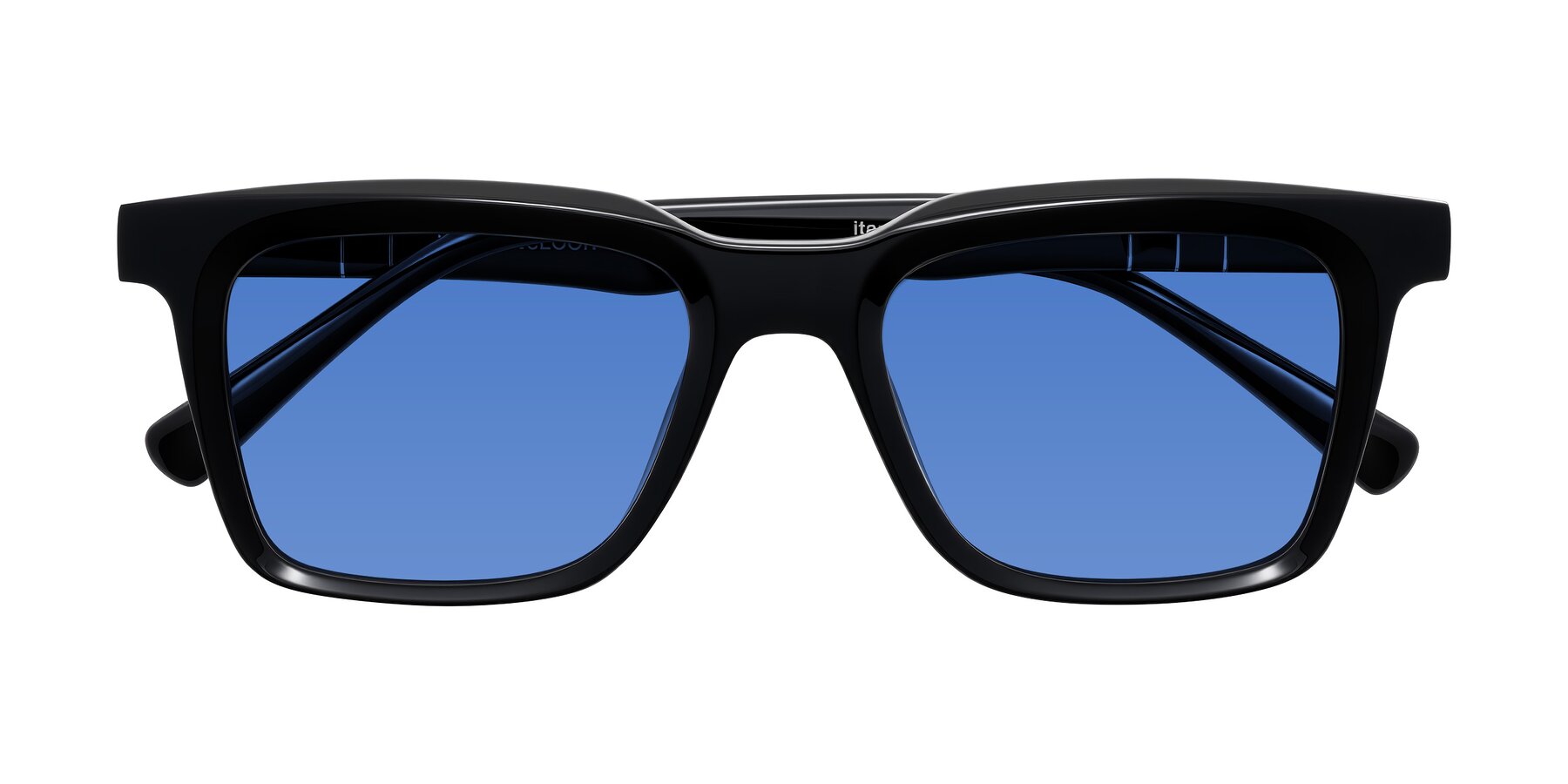Folded Front of Itasca in Black with Blue Tinted Lenses