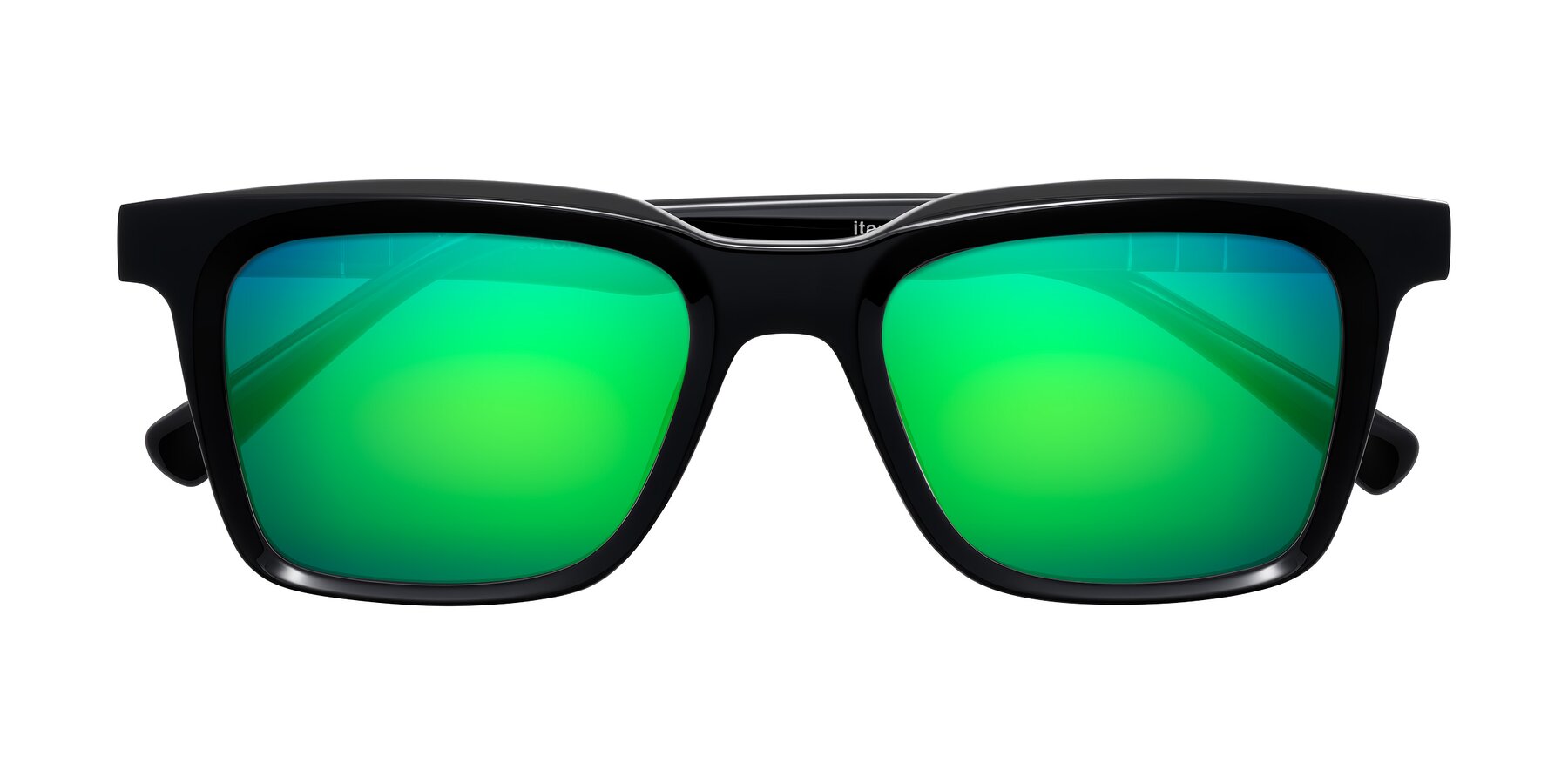 Folded Front of Itasca in Black with Green Mirrored Lenses
