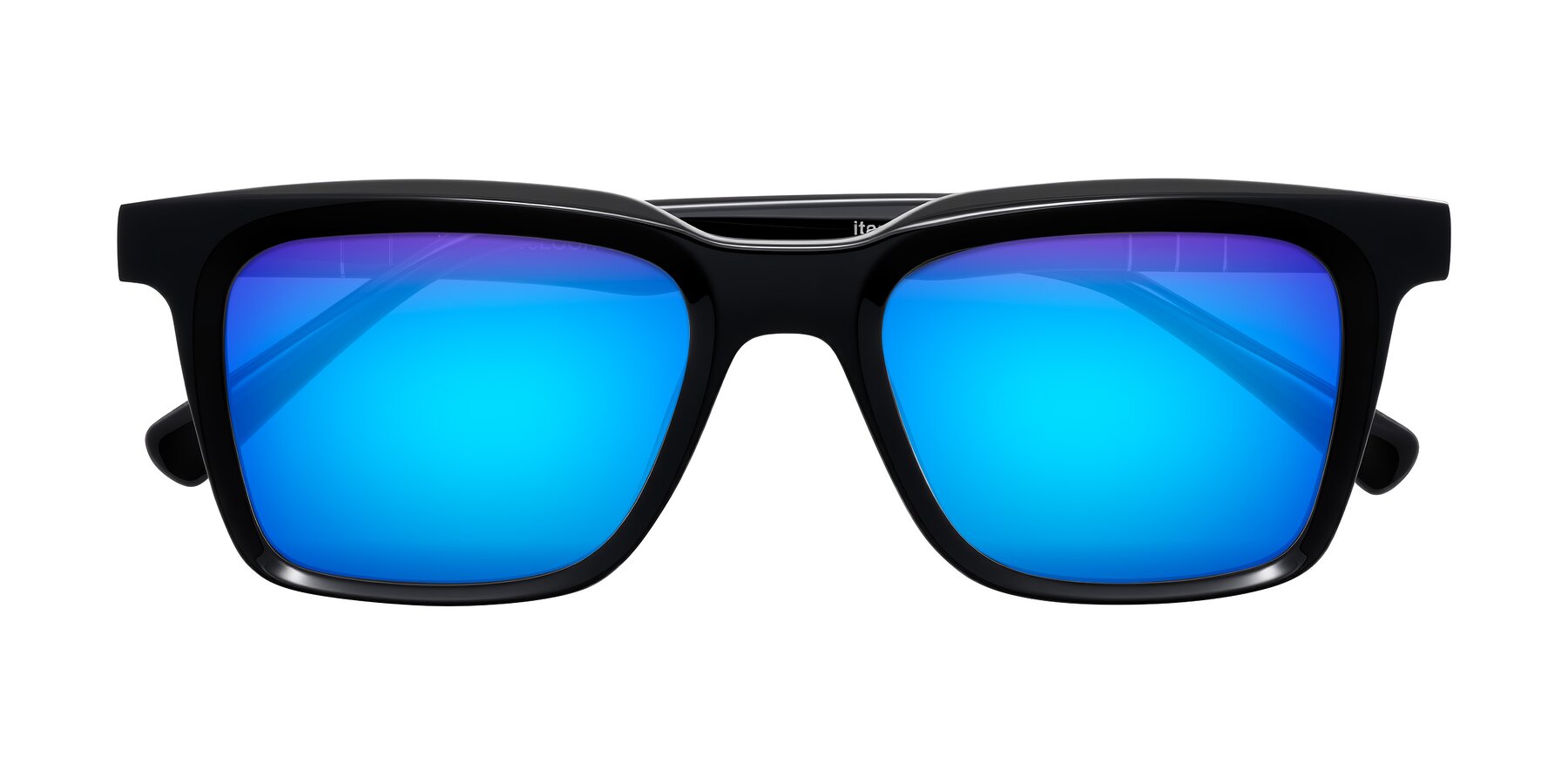Folded Front of Itasca in Black with Blue Mirrored Lenses