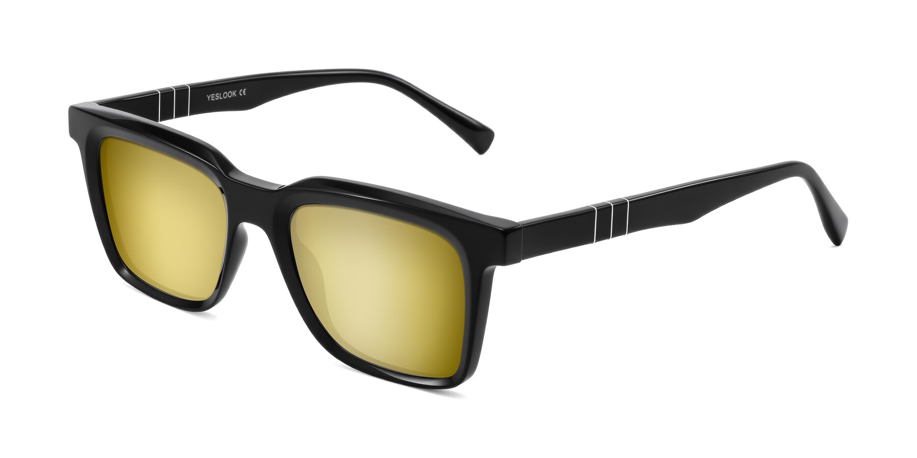 Angle of Itasca in Black with Gold Mirrored Lenses
