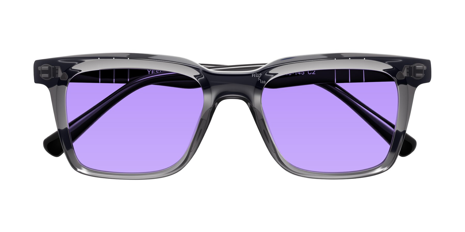 Folded Front of Itasca in Transparent Gray/Black with Medium Purple Tinted Lenses