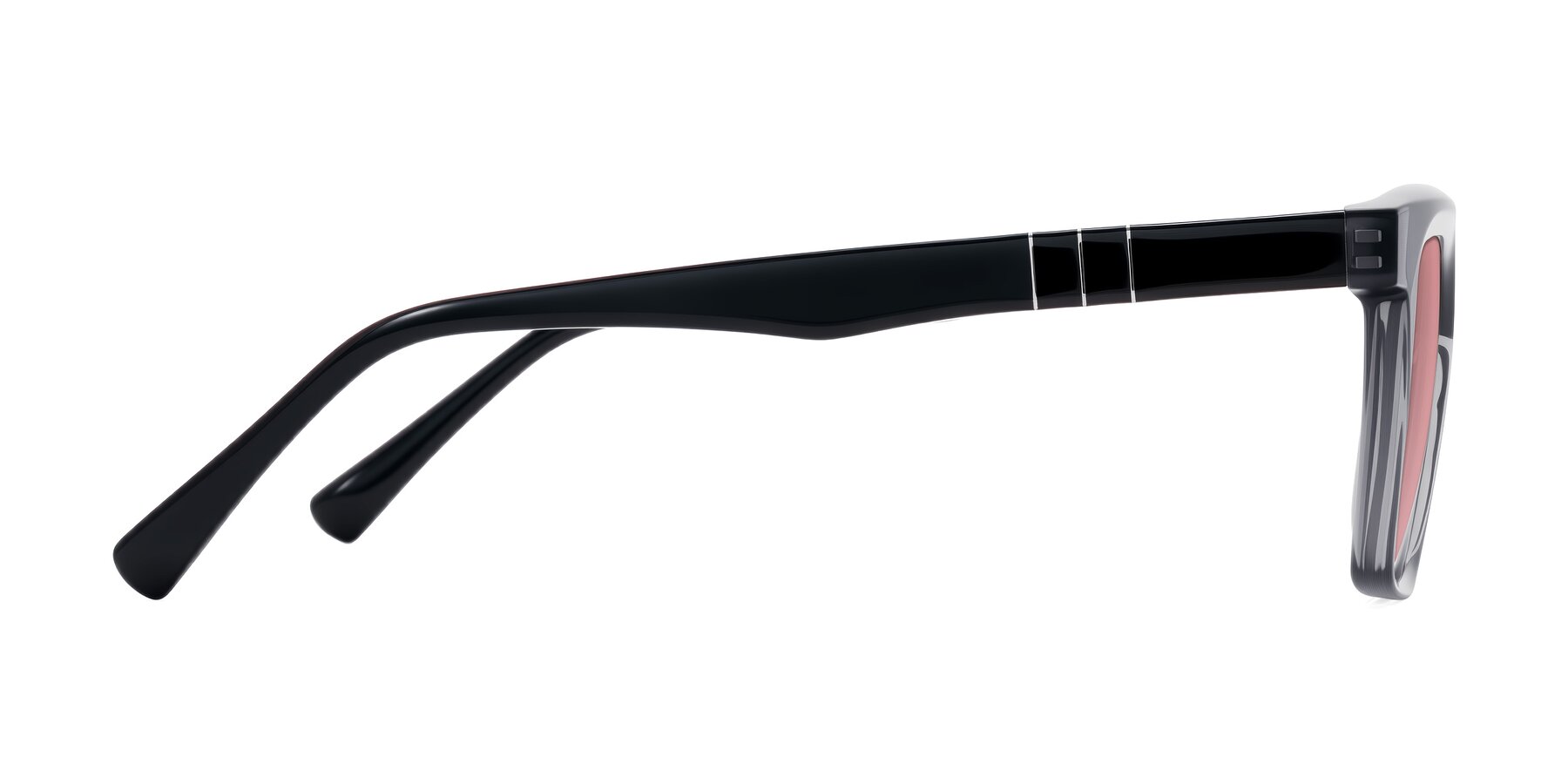 Side of Itasca in Transparent Gray/Black with Medium Garnet Tinted Lenses