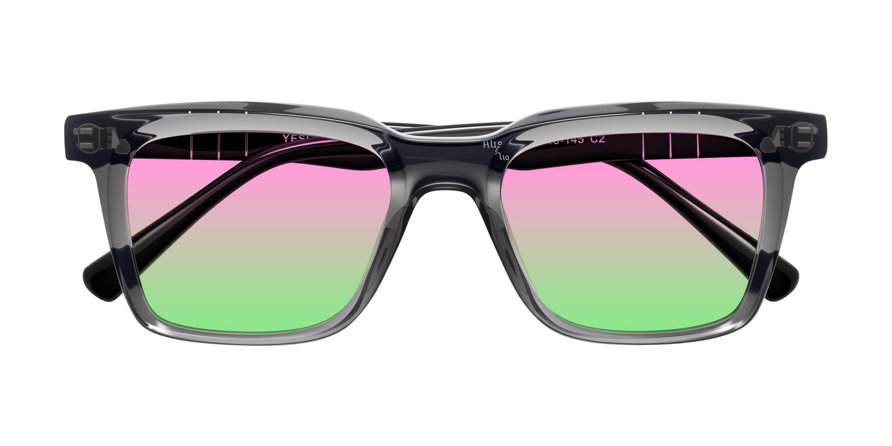 Folded Front of Itasca in Transparent Gray/Black with Pink / Green Gradient Lenses
