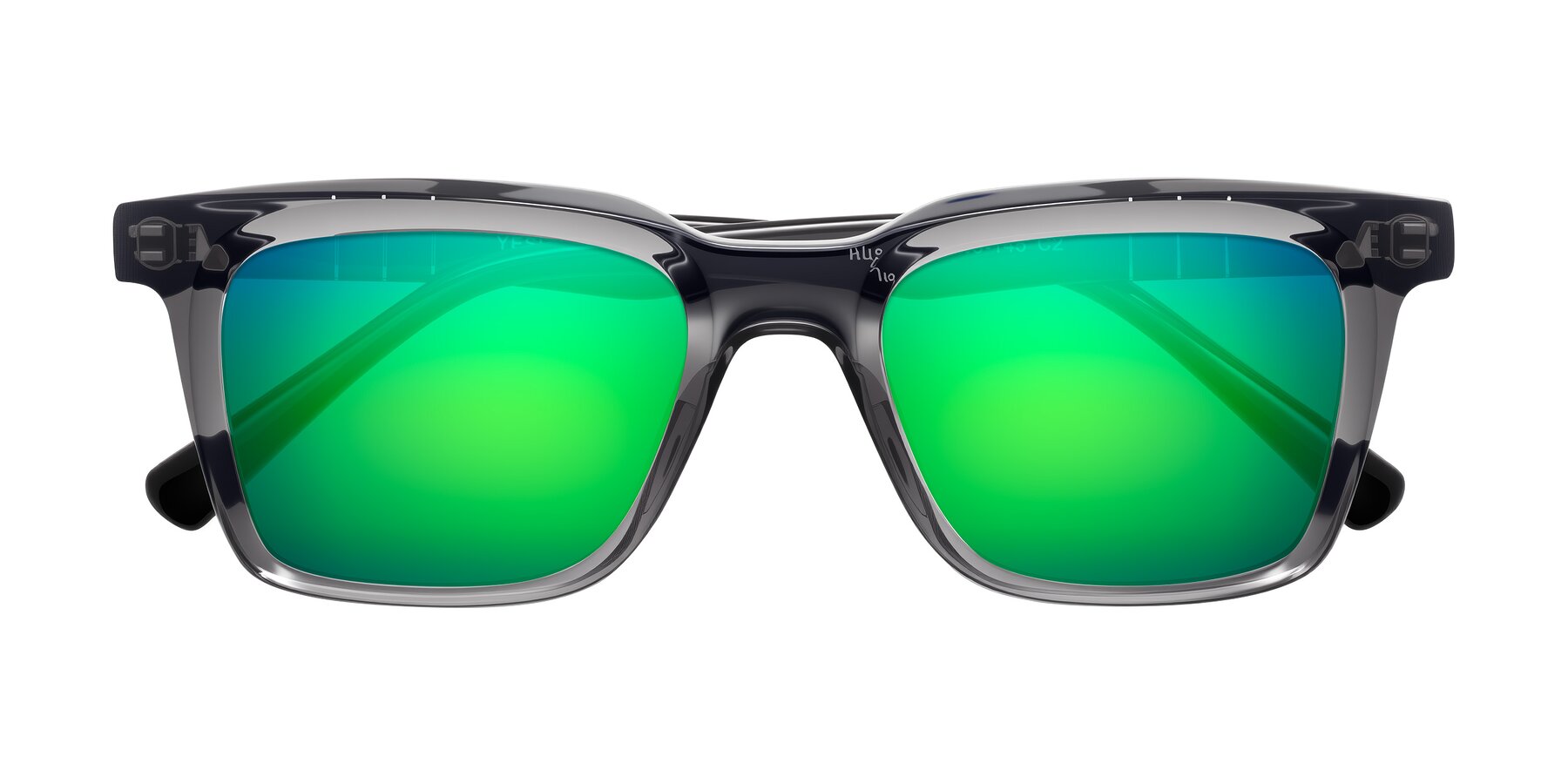 Folded Front of Itasca in Transparent Gray/Black with Green Mirrored Lenses