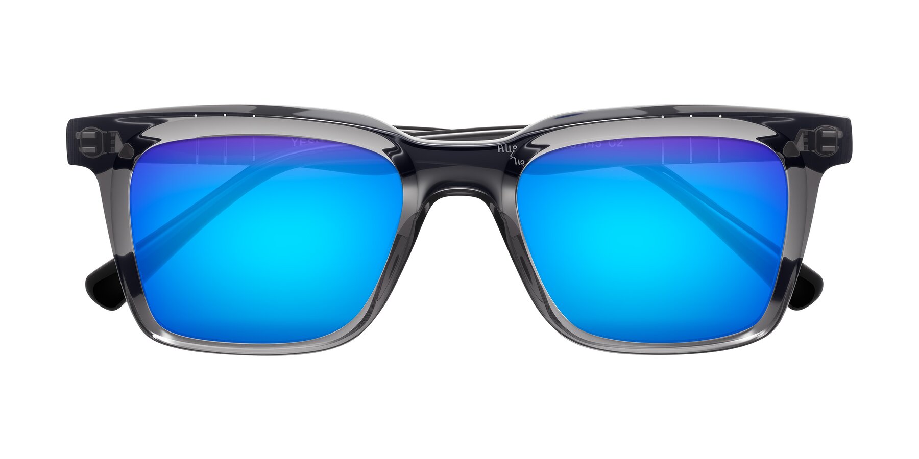 Folded Front of Itasca in Transparent Gray/Black with Blue Mirrored Lenses