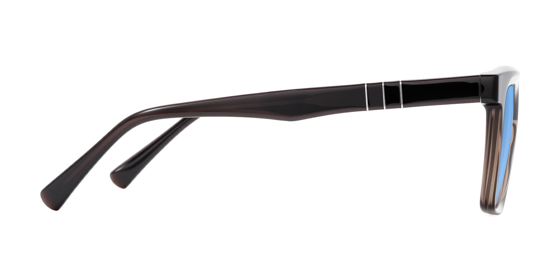 Side of Itasca in Brown with Medium Blue Tinted Lenses