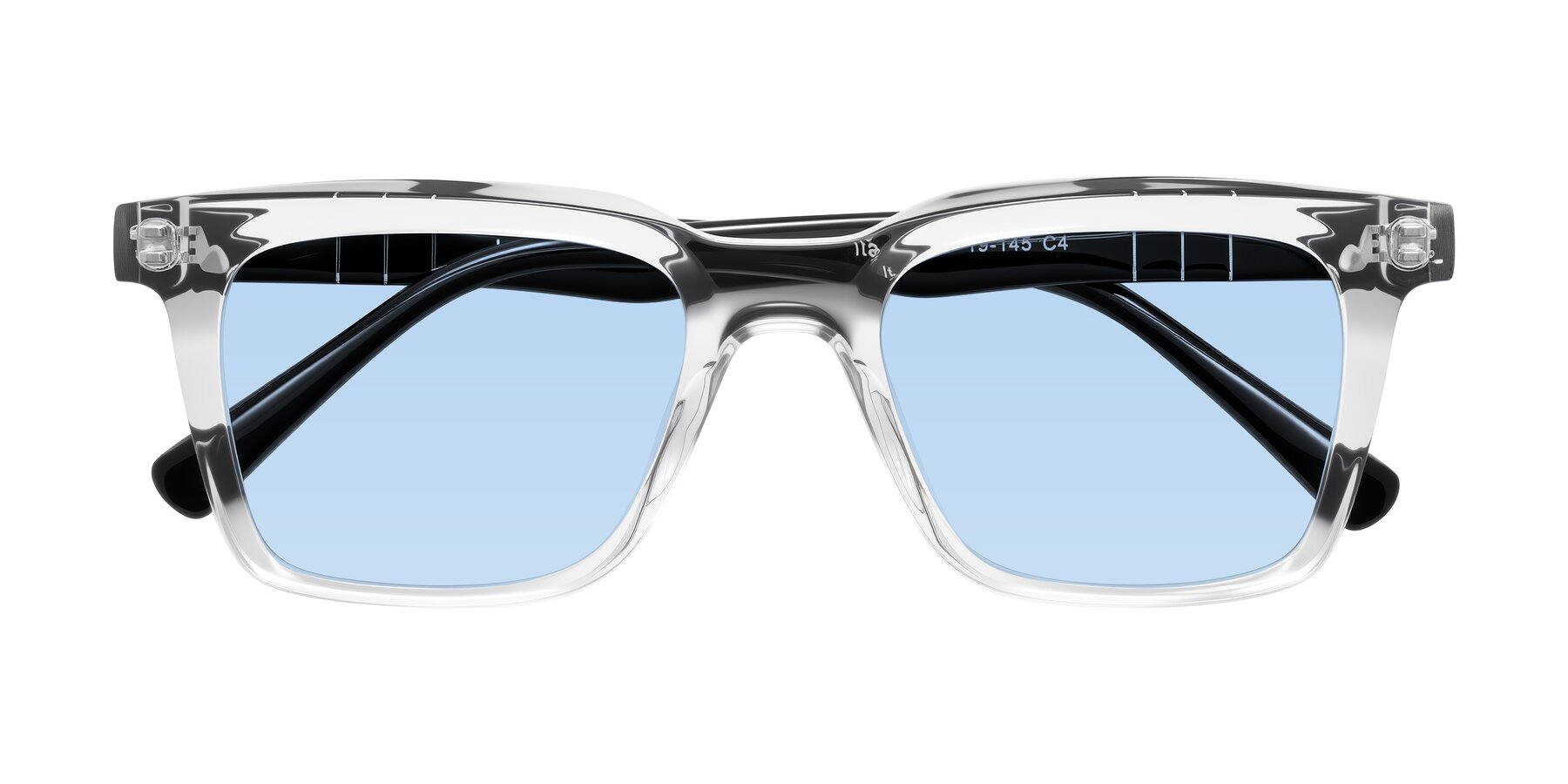 Folded Front of Itasca in Clear/Black with Light Blue Tinted Lenses