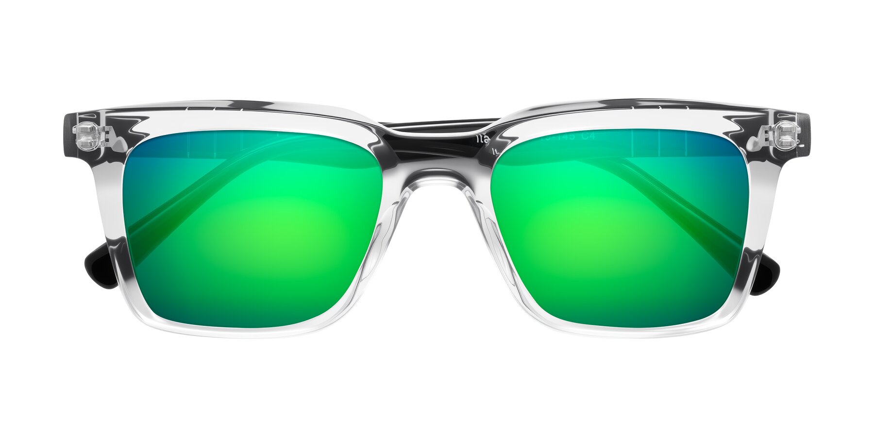 Folded Front of Itasca in Clear/Black with Green Mirrored Lenses