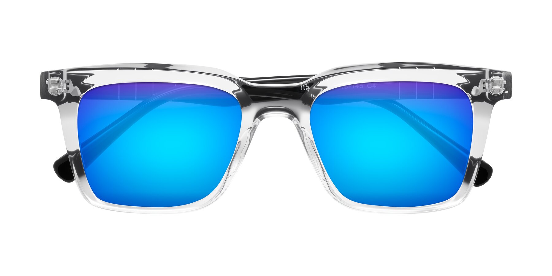 Folded Front of Itasca in Clear/Black with Blue Mirrored Lenses