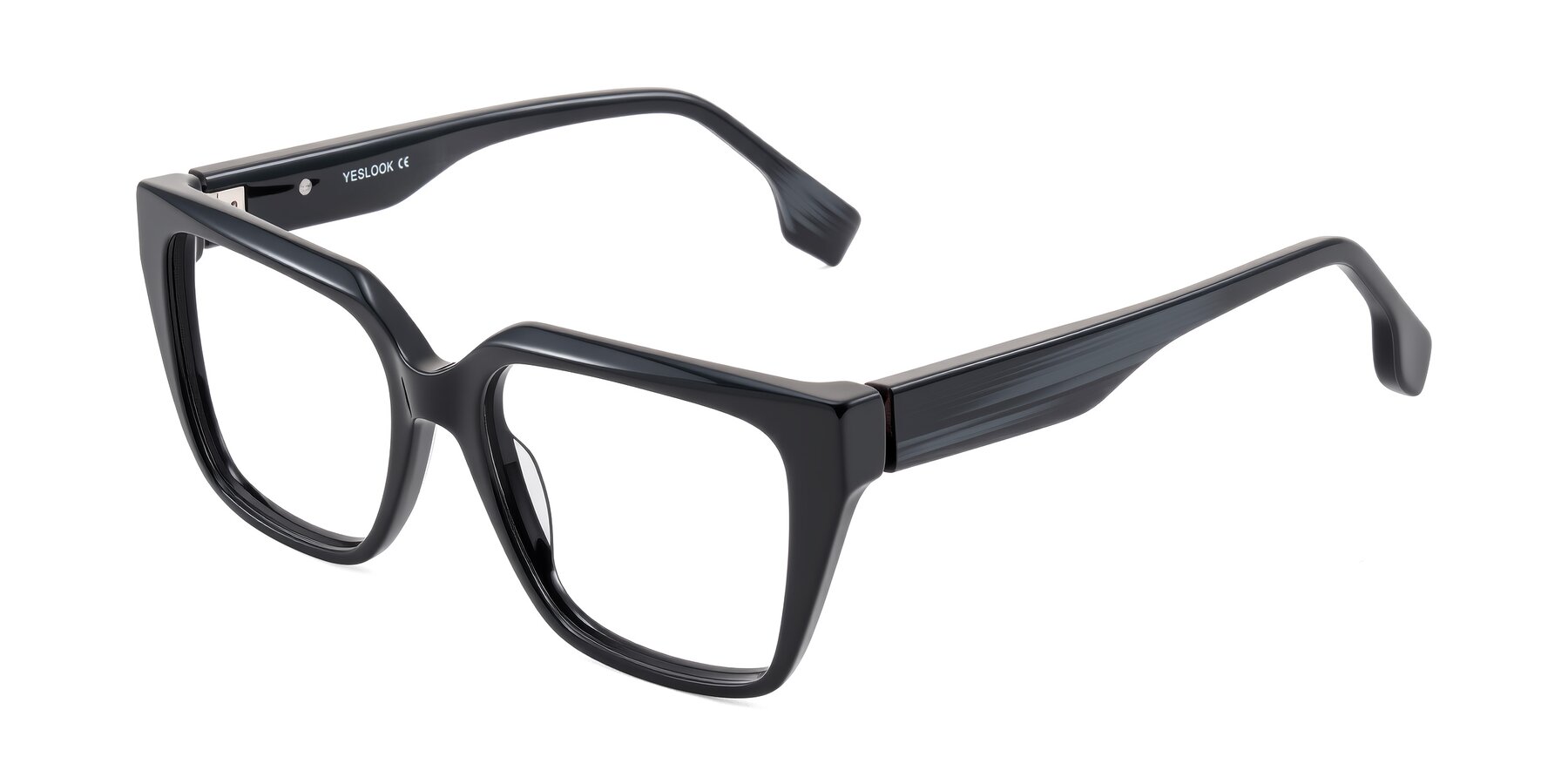 Angle of Gwee in Black/Gray Striped with Clear Reading Eyeglass Lenses