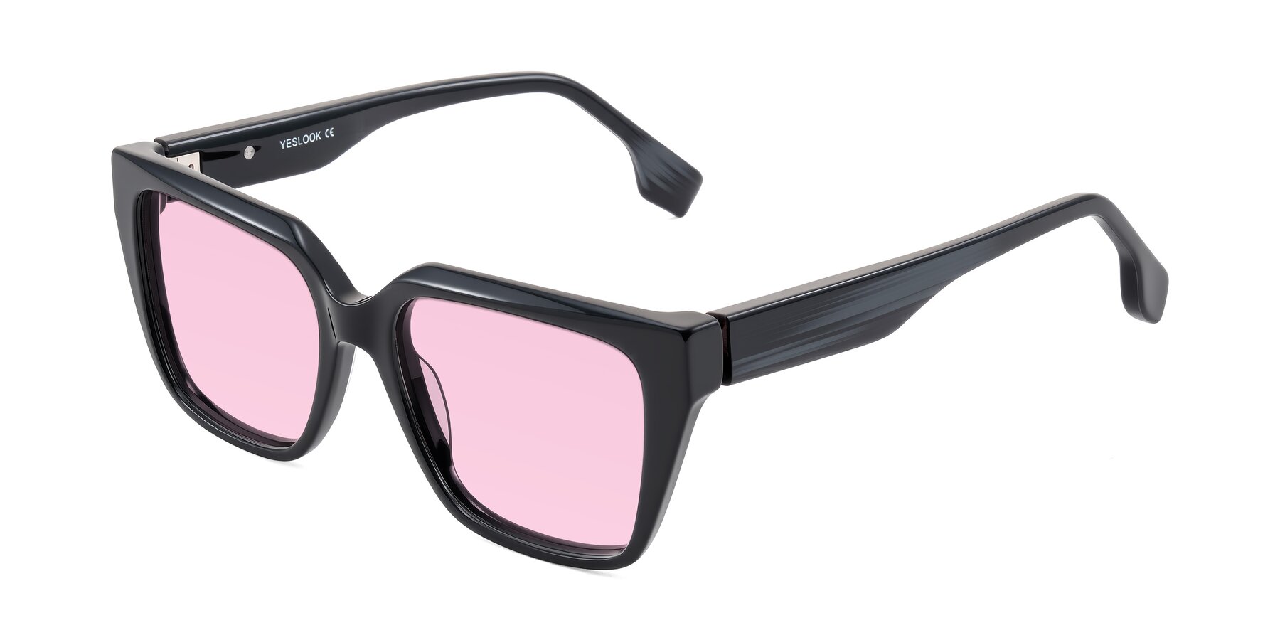 Angle of Gwee in Black/Gray Striped with Light Pink Tinted Lenses