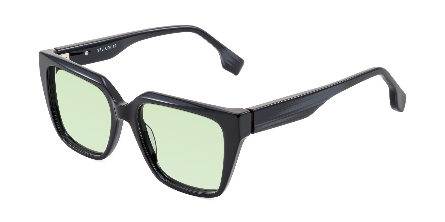 Angle of Gwee in Black/Gray Striped with Light Green Tinted Lenses