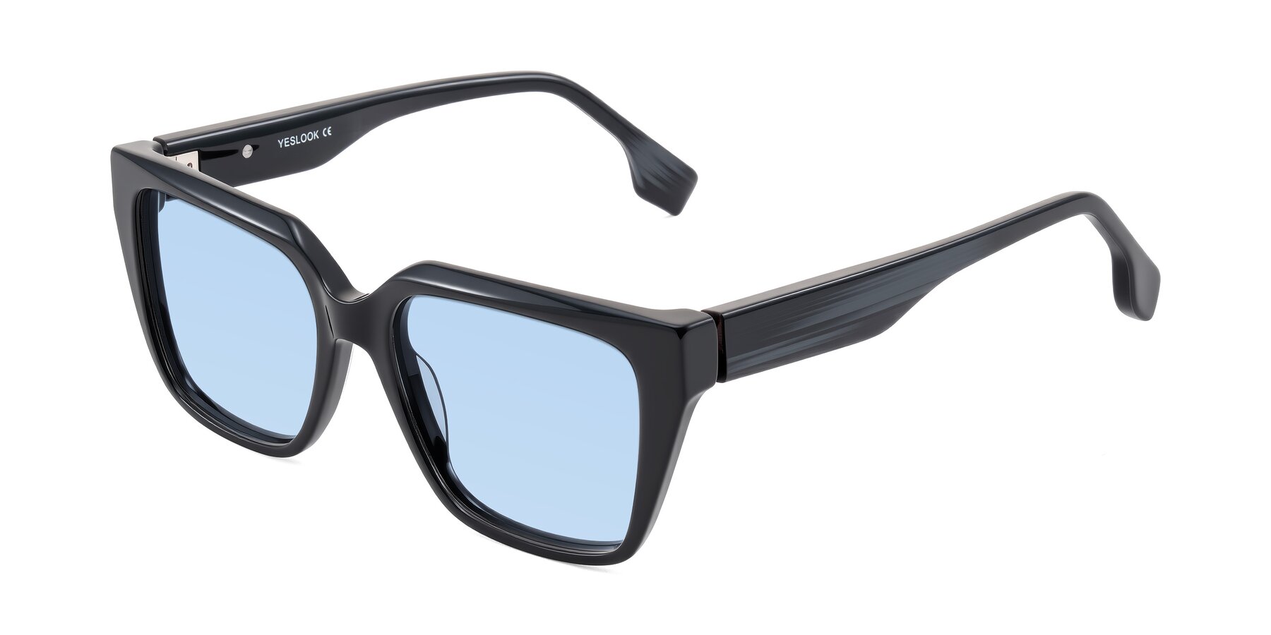 Angle of Gwee in Black/Gray Striped with Light Blue Tinted Lenses