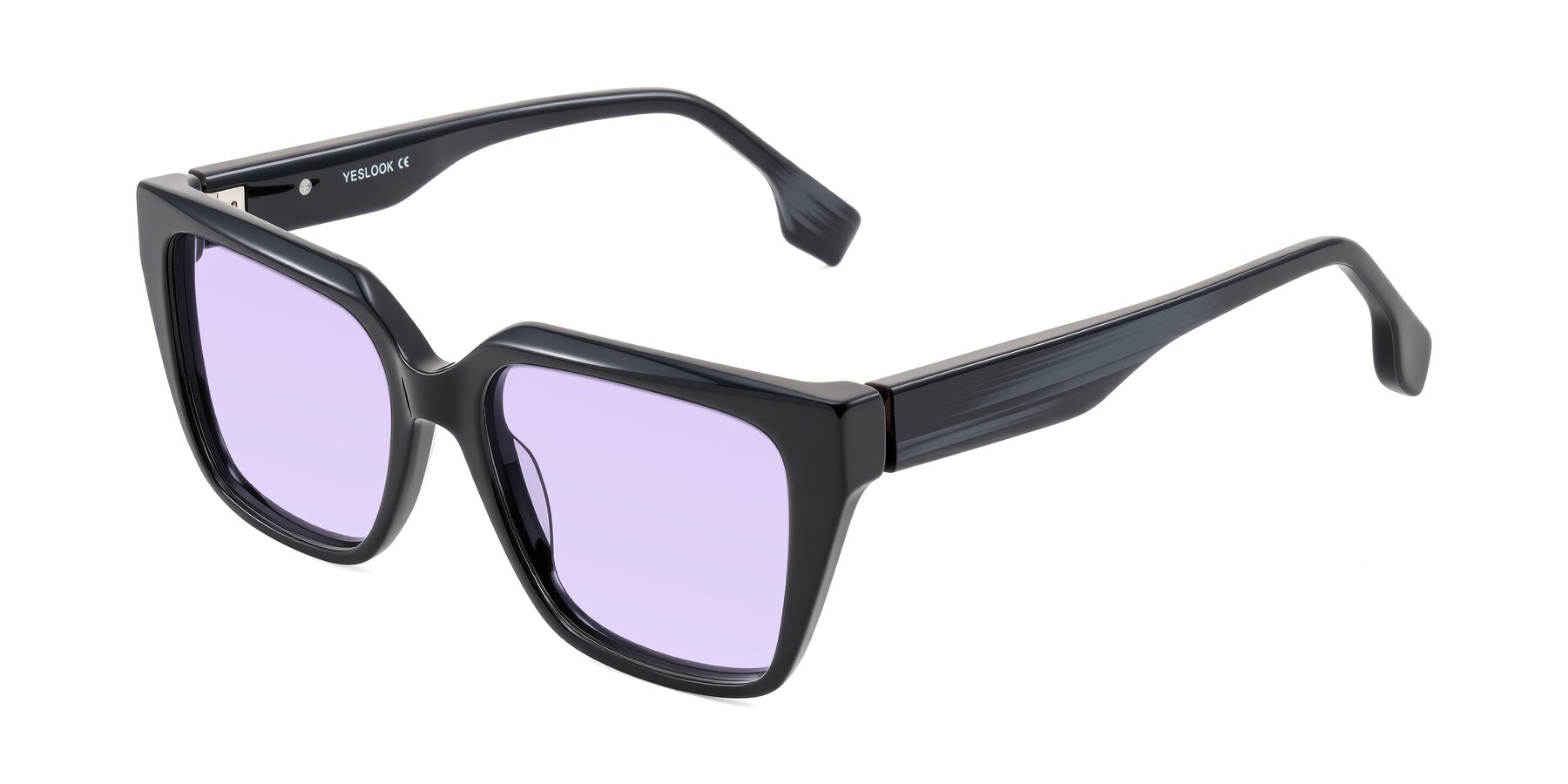 Angle of Gwee in Black/Gray Striped with Light Purple Tinted Lenses