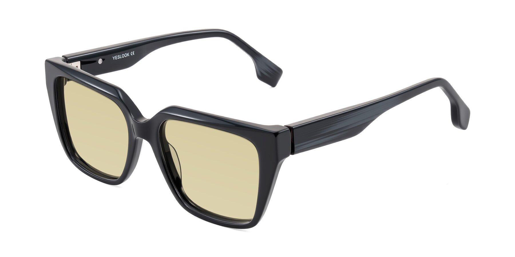 Angle of Gwee in Black/Gray Striped with Light Champagne Tinted Lenses