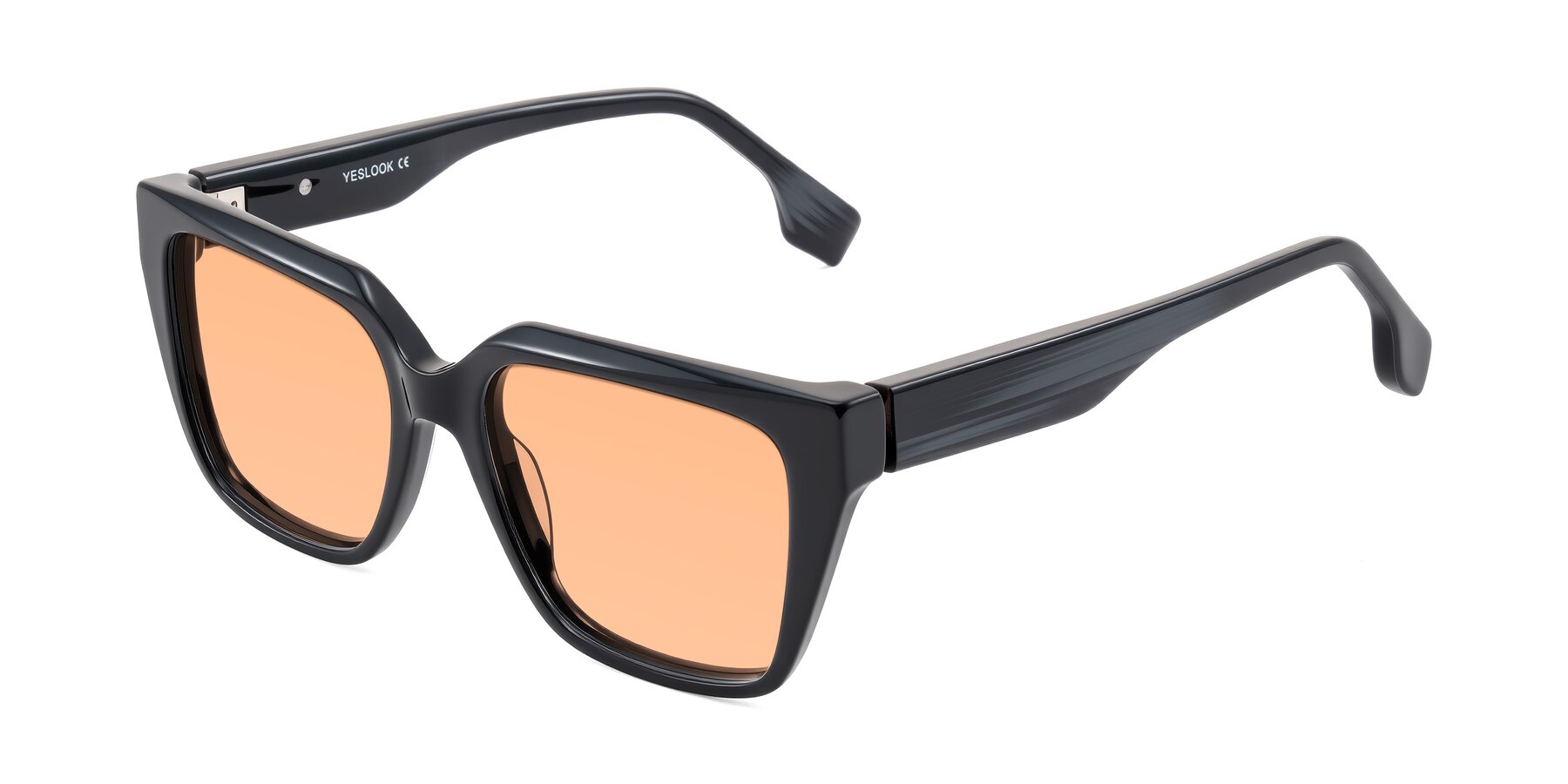 Angle of Gwee in Black/Gray Striped with Light Orange Tinted Lenses