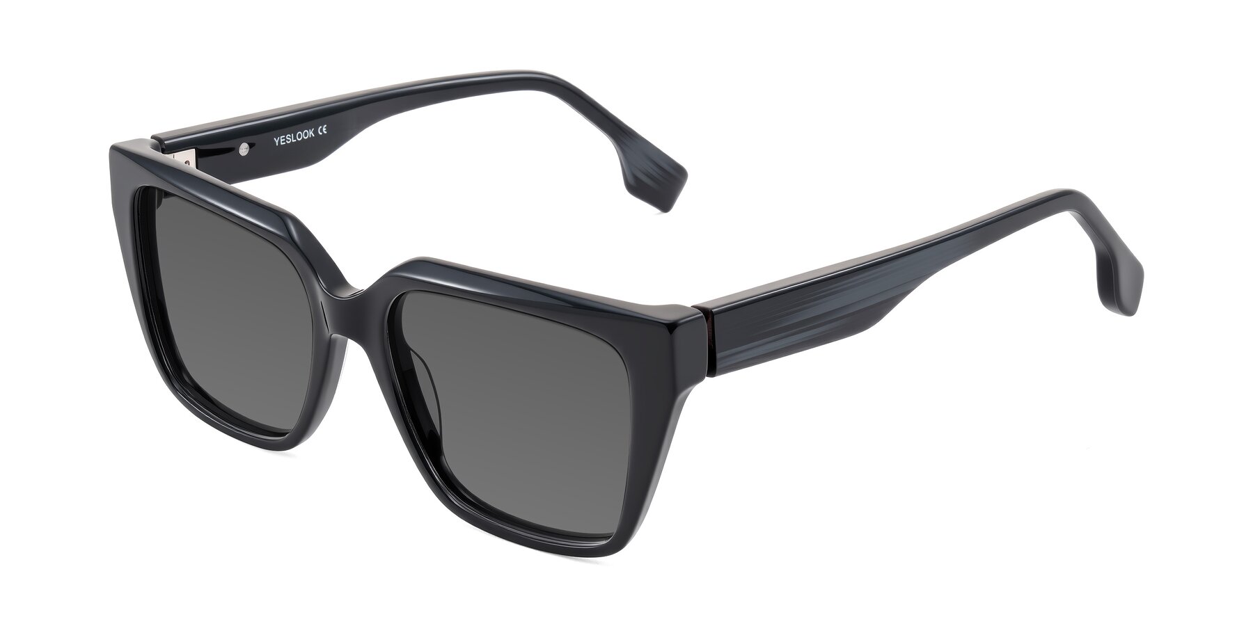 Angle of Gwee in Black/Gray Striped with Medium Gray Tinted Lenses