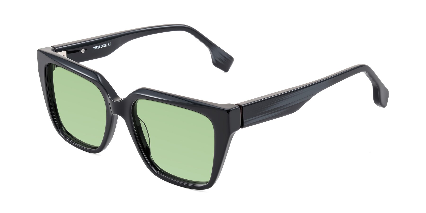Angle of Gwee in Black/Gray Striped with Medium Green Tinted Lenses