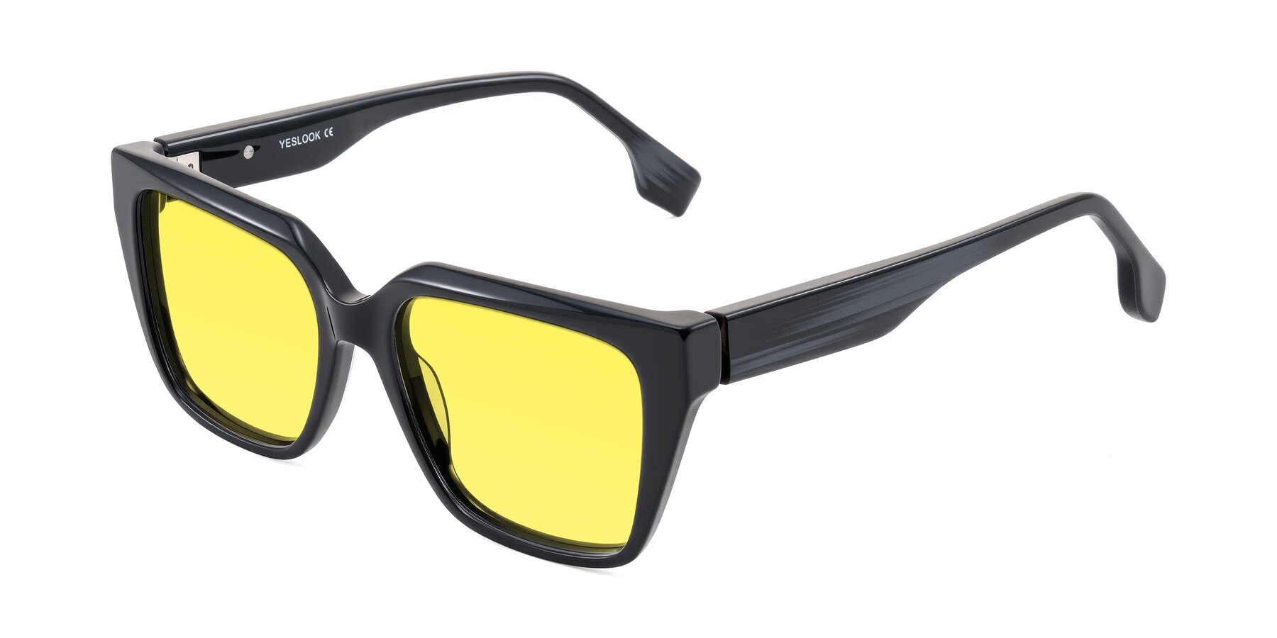 Angle of Gwee in Black/Gray Striped with Medium Yellow Tinted Lenses
