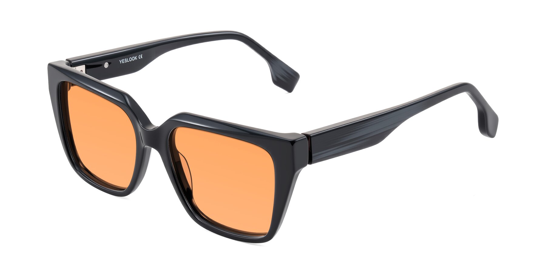 Angle of Gwee in Black/Gray Striped with Medium Orange Tinted Lenses