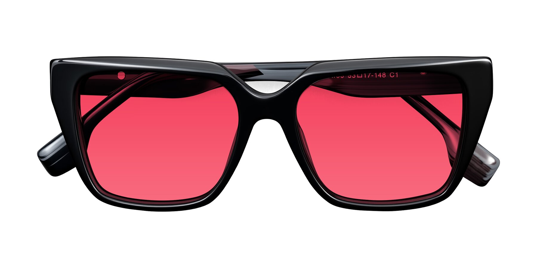 Folded Front of Gwee in Black/Gray Striped with Red Tinted Lenses