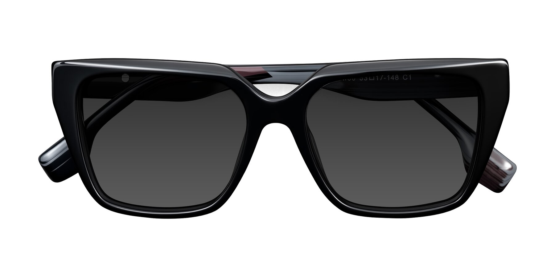 Folded Front of Gwee in Black/Gray Striped with Gray Tinted Lenses