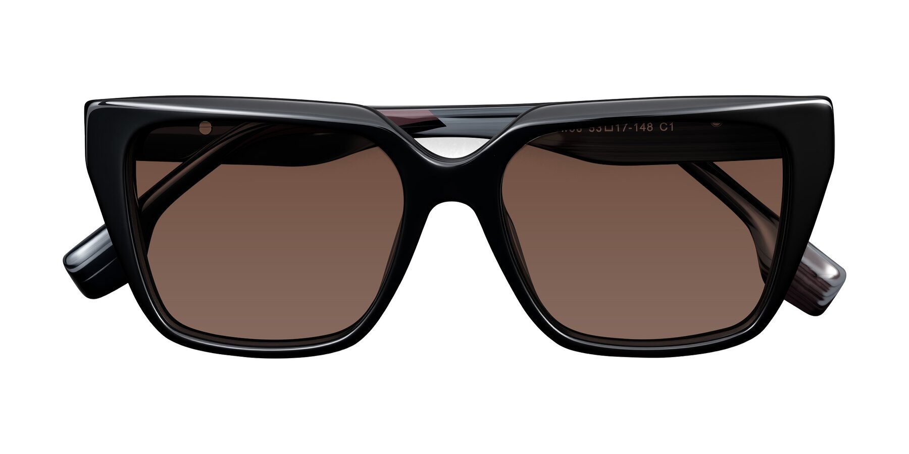 Folded Front of Gwee in Black/Gray Striped with Brown Tinted Lenses