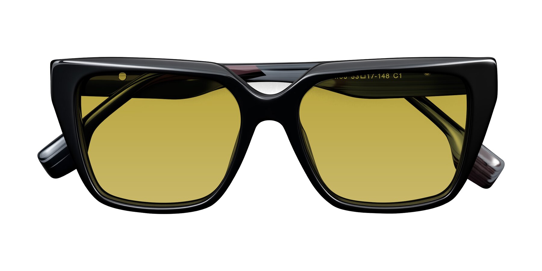 Folded Front of Gwee in Black/Gray Striped with Champagne Tinted Lenses