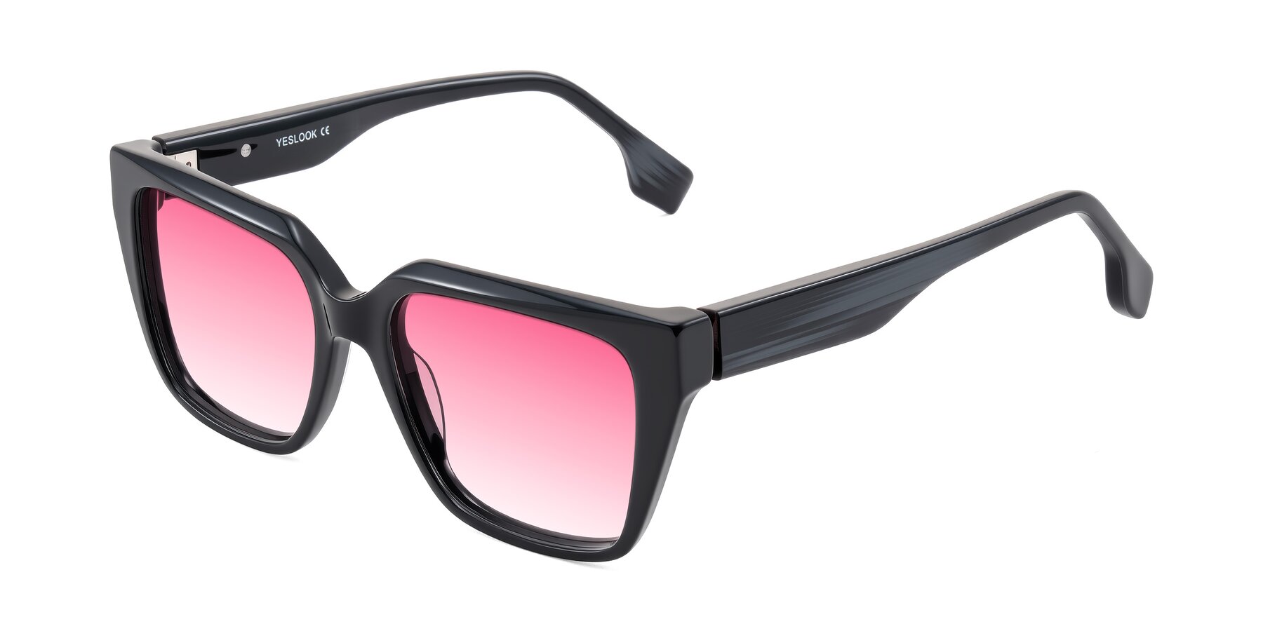 Angle of Gwee in Black/Gray Striped with Pink Gradient Lenses