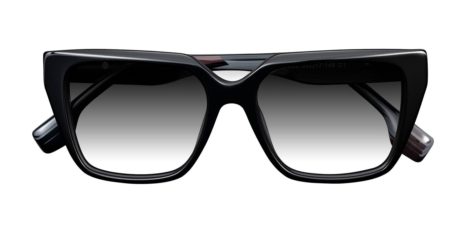 Folded Front of Gwee in Black/Gray Striped with Gray Gradient Lenses